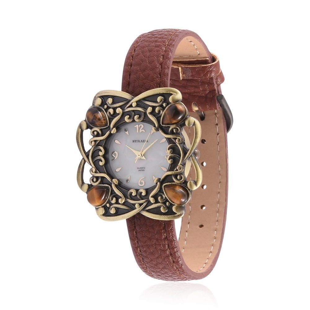 STRADA Watch Austrian Crystal Tiger's Eye